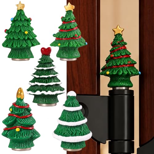 Christmas Tree Magnetic Door Hinge Heads Decorative Toppers (Set of 5) – Green