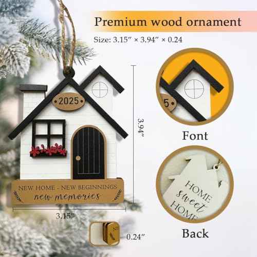 Family Christmas Ornaments ? Christmas New Home Ornament 2025 with Story Card, Housewarming Gift, First Christmas in New Home Keepsake, Tree & Car Hanging Decoration (White)