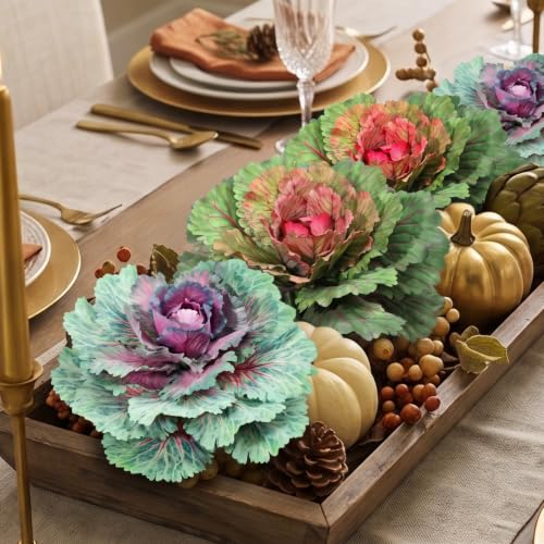 Purple Faux Cabbage for Outdoor Planters - 11.8 Inch Fall Decor (2 Pack)