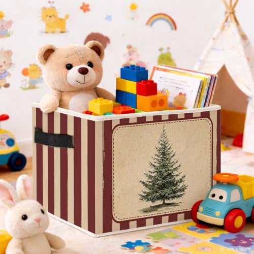 Zewepri Vintage Christmas Tree Stripe Storage Bin - Foldable Fabric Organizer