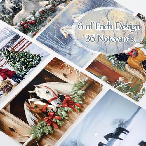 Stylish Christmas Cowboy Horses Greeting Cards Set with Envelopes – 36 Pack