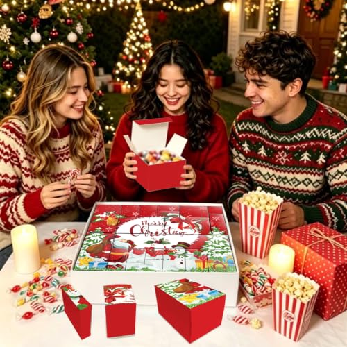 Red 24-Grid Fillable Advent Calendar Box Set with Gift Bag