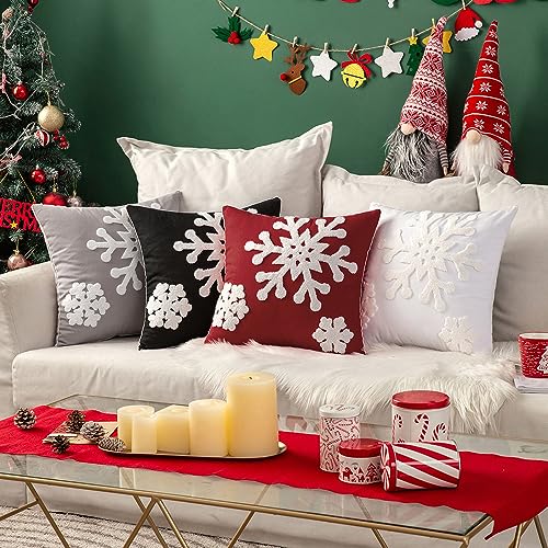 MIULEE Burgundy Christmas Snowflake Throw Pillow Covers 20x20 Set of 2