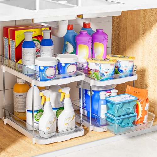 Delamu White 4-Pack Multi-Purpose Under Sink & Pantry Organizer with Movable Dividers