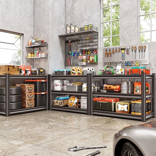 Heavy Duty 3-Tier Garage Shelving Unit 48"W x 18"D x 39"H Black / Adjustable Steel Storage Racks