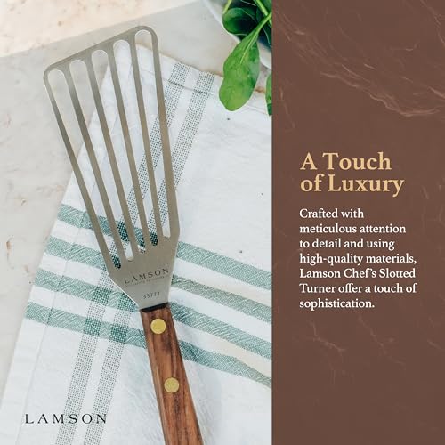 Lamson Slotted Fish Spatula – Flexible Stainless Steel Turner with Walnut Handle – Right-Hand Model