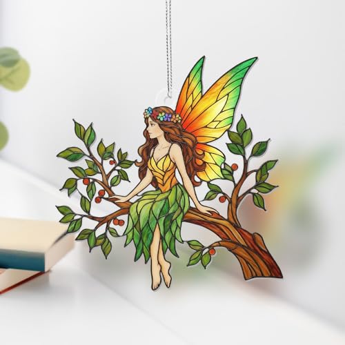 MeMate Fairy Keepsakes B06 Acrylic Christmas Ornament with Stained Glass Effect - Window Hanging Suncatcher for Girls & Fairy Lovers