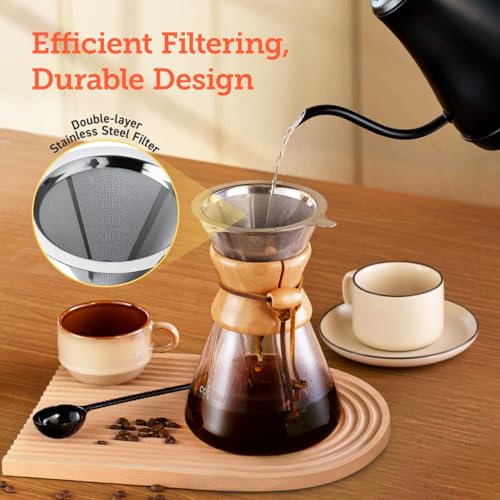 34oz Pour Over Coffee Maker with Double Layer Stainless Steel Filter - Clear Variation