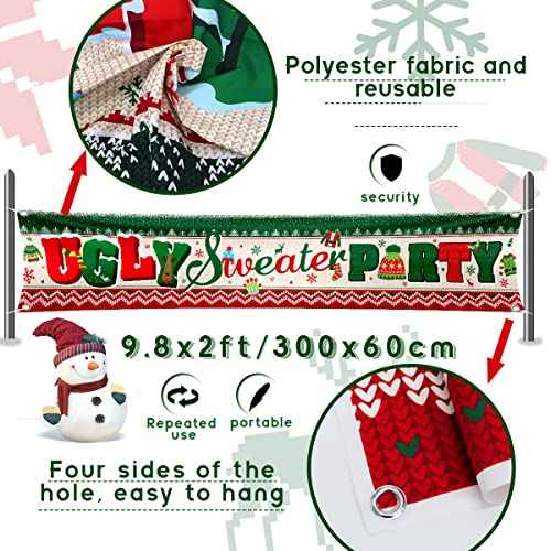 Ugly Sweater Party Decorations-Ugly Christmas Sweater Yard Sign Banner,Large Ugly Sweater Background Banner for Winter 2022 Xmas Supplies