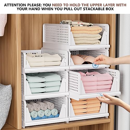 4 Pack Folding Closet Organizers Storage Bins - Stackable Plastic Drawer Baskets - White 4L - Variation of THIS listing