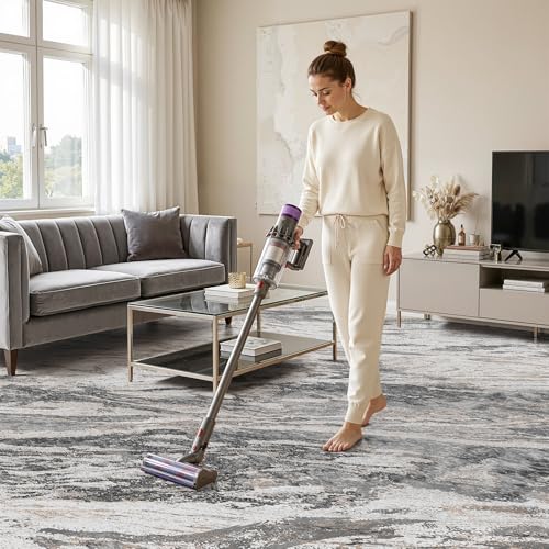 9x12 Taupe Washable Area Rug - Modern Abstract Non-Slip Carpet for Living Room & Bedroom