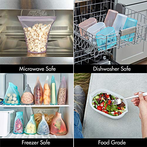 Teal Zip Top Reusable Food Storage Container Set of 8 – Silicone Cups, Dishes & Bags