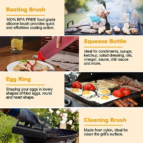Outdoor Flat Top Grill Accessories Kit with Round Burger Press - 29 PCS for Blackstone Camp Chef