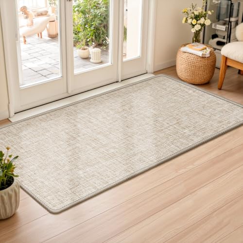 Indoor Door Mat 24x47 Khaki Non Slip Entry Rug - Low Profile, Water & Dirt Absorbent, Easy Clean