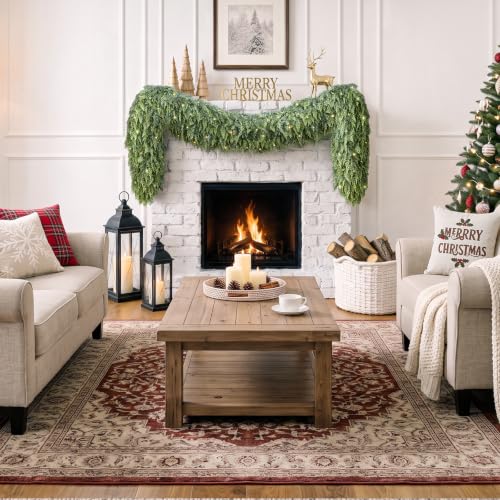 KAI-ROAD 6Ft Prelit Christmas Cedar Garland with Lights 2 Pack Real Touch Decor