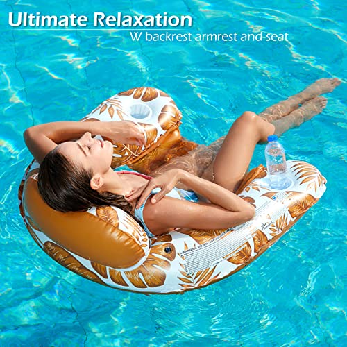 Inflatable Pool Float Chair - Tropical Blue & Gold Large 2 Pack Lounge with Cup Holders