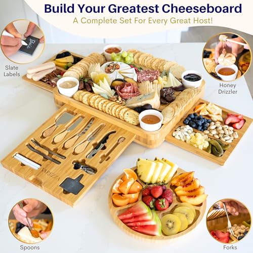 Charcuterie Boards Set - Large Bamboo Cheese Board & Platter with Accessories - Cheese Board Variation