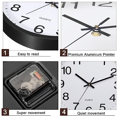 Inbagi 8 Pcs Wall Clock Bulk Silent for Classroom(Black,12 Inch)
