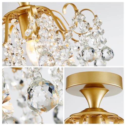 Gold Crystal Chandelier Flush Mount Ceiling Light Modern Bedroom Hallway Fixture