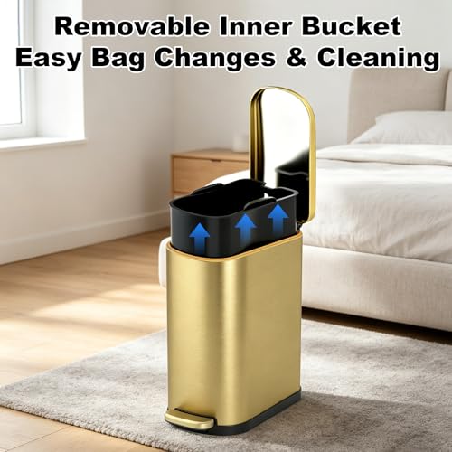 SYNCVIBE Golden Bathroom Trash Can with Soft Close Lid 3.5 Gallon