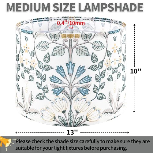Blue Green Floral Drum Lamp Shades Set of 2, 13-Inch for Table & Floor Lamps (Multicolour-2 / 13x13x10in)