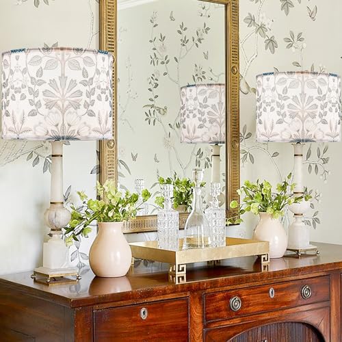 Blue Green Floral Drum Lamp Shades Set of 2, 13-Inch for Table & Floor Lamps (Multicolour-2 / 13x13x10in)