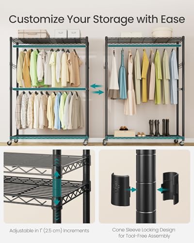 SONGMICS Portable Heavy-Duty Clothes Rack 43.3"W-Black Steel Garment Organizer