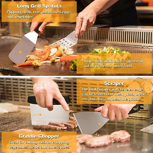 Outdoor Flat Top Grill Accessories Kit with Round Burger Press - 29 PCS for Blackstone Camp Chef