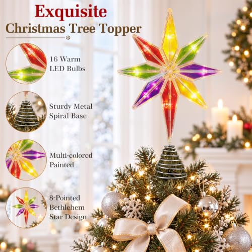 Lewondr 14.2" Lighted Christmas Bethlehem Star Tree Topper, Multicolor