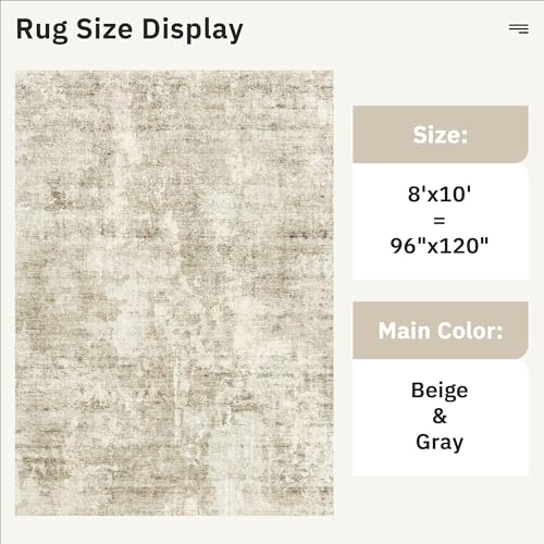 Large 8x10 Abstract Area Rug - Washable Beige & Gray Living Room Decor - Non-Slip, Pet-Friendly