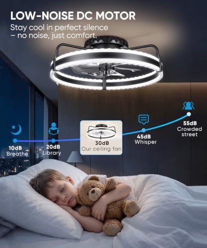 Crazypai 20'' Black Dimmable Ceiling Fan with Lights, Remote & App Control