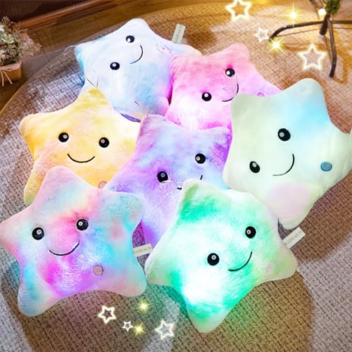 Glow Stuffed Animal Night Light Up Star Pillow for Kids Pillows Decorative Toy Boys Girls Plushies Children Christmas Birthday Gifts, LED Lighted Star Plush Pillows Bed Room Home Pink Yellow