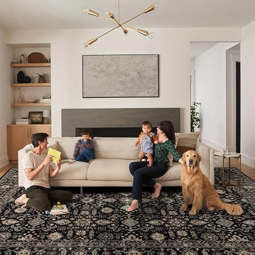 8x10 Black Gold Washable Area Rug - Ultra Soft Non-Slip Living Room Carpet