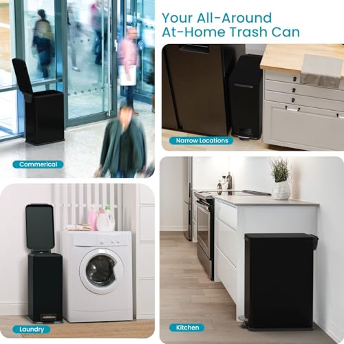 Home Zone Living Black 8 Gallon Slim Kitchen Trash Can with Soft-Close Lid