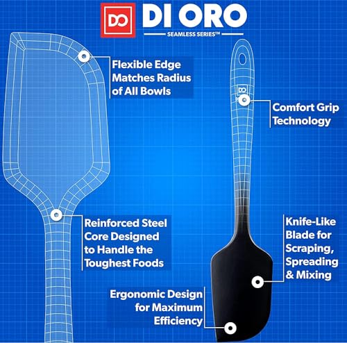 Di Oro Black Silicone Spatula Set - Heat-Resistant up to 600°F, 4-Piece Kitchen Tools