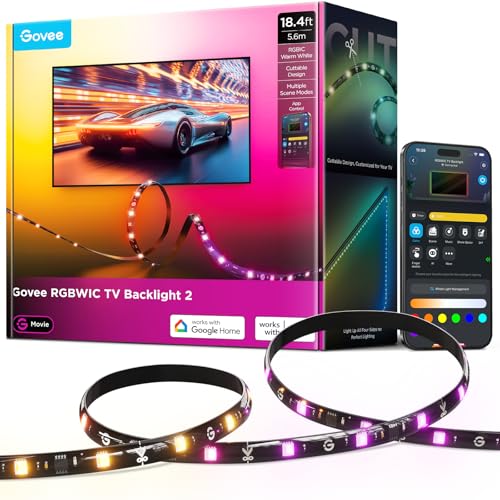 Govee 18.4ft TV LED Backlight Strip for 32-86 Inch Screens - Cuttable & Smart RGBIC