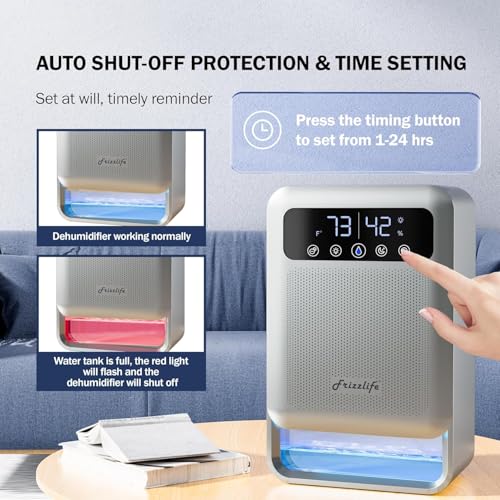Dehumidifier with Large Water Tank - Quiet Auto Shut Off for Bedroom & Bathroom