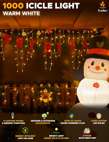EcoNour Warm White Christmas Icicle Lights for Outside, 114.82 FT