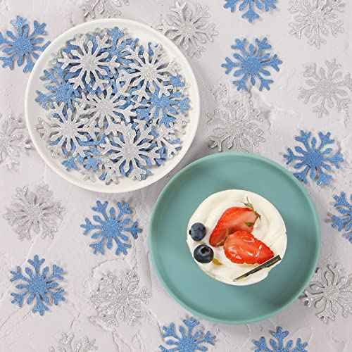 Snowflake Snow-White Party-Decorations Frozen Confetti - 100pcs Glitter Paper decor Christmas Silver Blue Table Confetti,Winter Wonderland Birthday Party Supplies New Year Decor Lasting Surprise