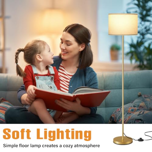 Ambimall 60-Inch Modern Floor Lamp with Beige Shade & Gold Pole - Tall Living Room and Bedroom Lighting (Without Bulb)