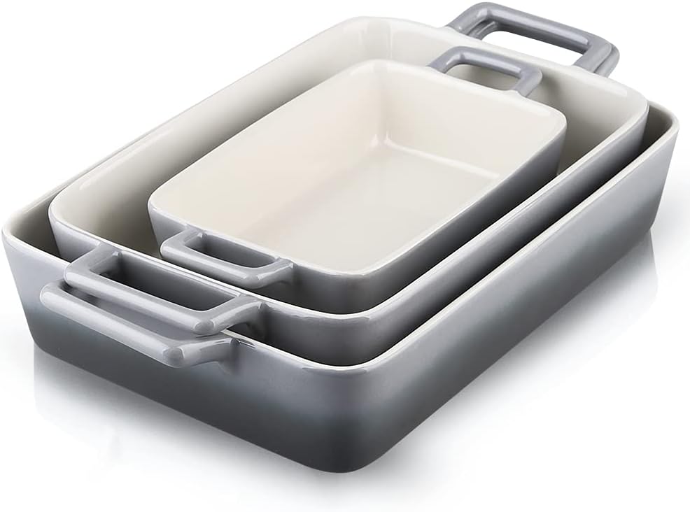 KOOV Bakeware Set - Ceramic Baking Dish with Rectangular Pans | 3-Piece Gradient Gray Set, 12 x 8.5 Inches