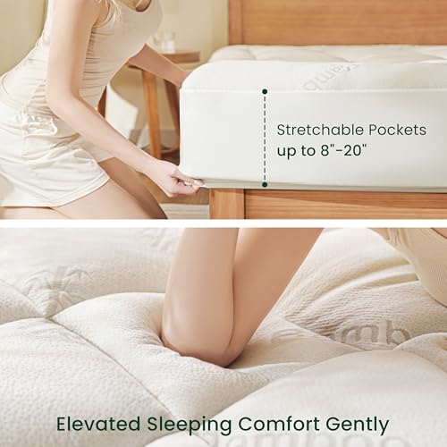 Love's Cabin King Mattress Topper White - Thick Pillow Top Cooling Bamboo Feel