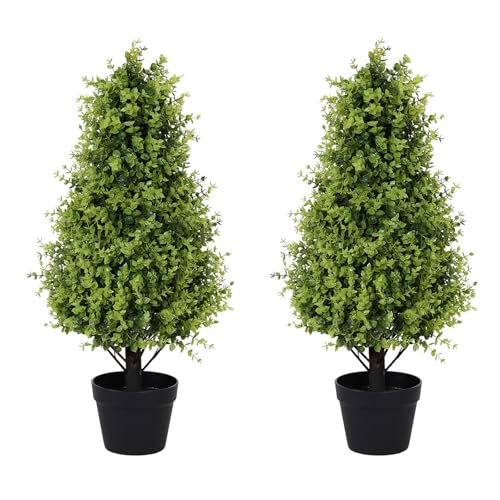 30" Artificial Boxwood Topiary Trees for Outdoor Set of 2