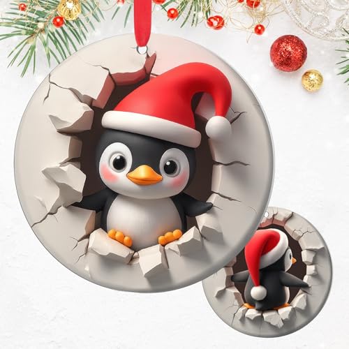 Penguin Ornament 2D - Penguin 13, Acrylic Christmas Decoration, 4.0" Round