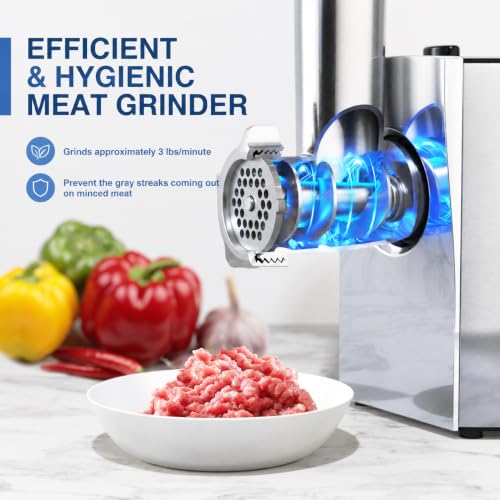 Electric Meat Grinder 2800W Max with Sausage Stuffer & Kubbe Kit - Silver MG097