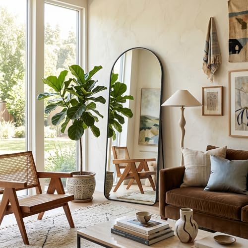 Arched Full Length Mirror with Stand - 64x21 Inches, Re-Black Variation
