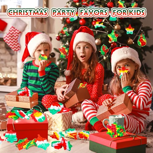 Genuvi 30PCS Christmas Pop Fidget Keychain Toys Bulk Christmas Party Favors Kids