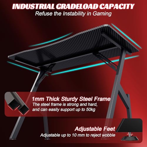 HLDIRECT 32 Inch Small Gaming Desk - Carbon Fiber Surface, Ergonomic Design