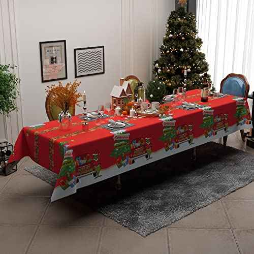 Christmas Tablecloths, Large Rectangular Disposable Tablecloth 52 by 110inch Premium Table Green and Red Plastic Tablecloth for Christmas Decoration
