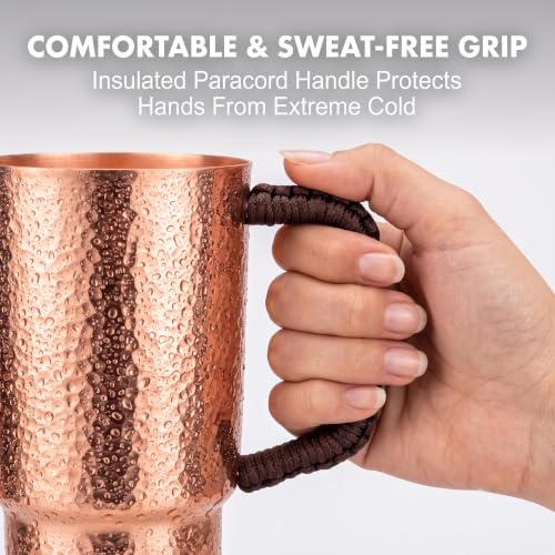 35oz Solid Copper Tumbler with Lid & Braided Handle - Handcrafted Drinkware